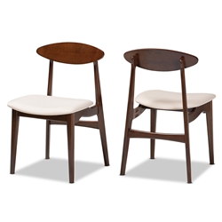 Baxton Studio Daria Mid-Century Modern Cream Fabric and Dark Brown Finished Wood 2-Piece Dining Chair Set